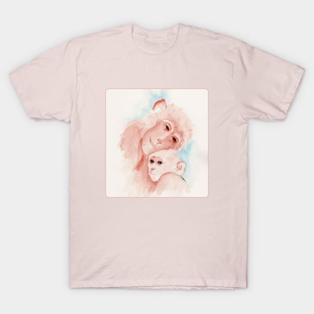 Little Monkey and Mom Watercolor Painting T-Shirt by MMcBuck